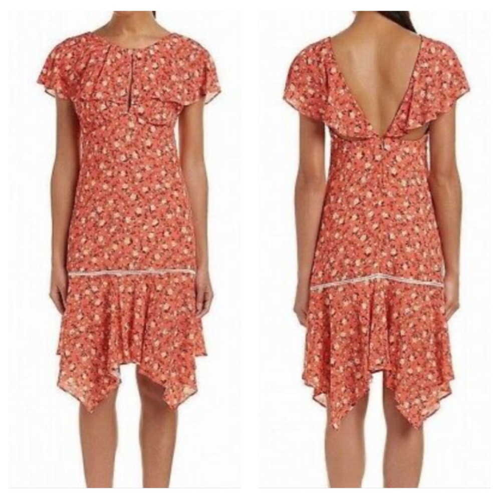 ABS Floral Print Ladder Stitch A-Line Midi Dress 6